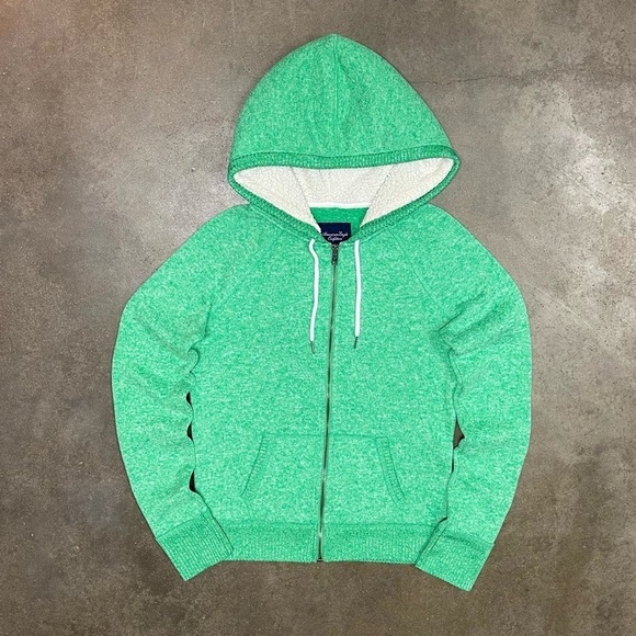 American Eagle Outfitters Tops - American Eagle Full Zip Logo Sherpa Hoodie Sweatshirt Y2K